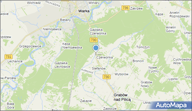 mapa Czerwonka, Czerwonka gmina Grabów nad Pilicą na mapie Targeo